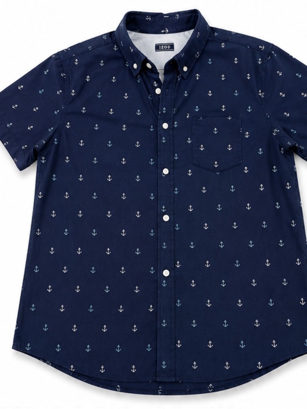 Izod Navy Short-Sleeve Button-Down with Anchor Print